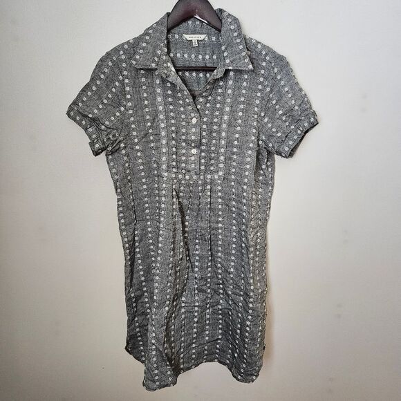 Max Studio Dress Grey White Pattern Collar Cotton Chambray Neutral Buttons - Picture 1 of 13